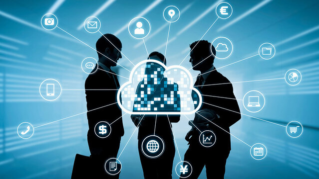 Group of multinational businessperson meeting in office and cloud computing concept.
