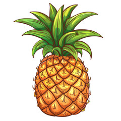 Pineapple isolated on transparent background. Colorful cartoon style illustration.  
