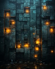 Fototapeta premium an image of a stone wall with lights on it