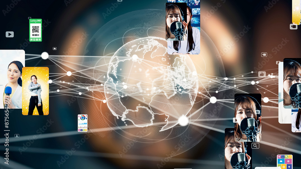 Poster global video network concept. vertical video.
