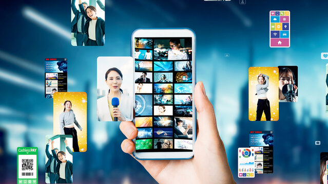 Global video network concept. Vertical video.