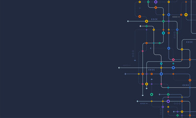Circuit connect lines and dots. Network technology and Connection concept. Decentralized network nodes connections
