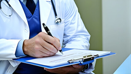 doctor writing prescription, healthcare system concept background, doctor with prescription, ai generated