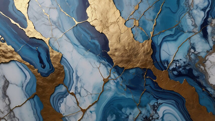 Modern abstract artwork, featuring a luxurious blue shades and golden ink marble design.Abstract painting, can be used as a trendy background for wallpapers, posters, cards, invitations, websites.