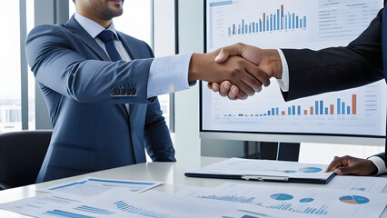 business people shaking hands in meeting room, business contract concept background, ai generated