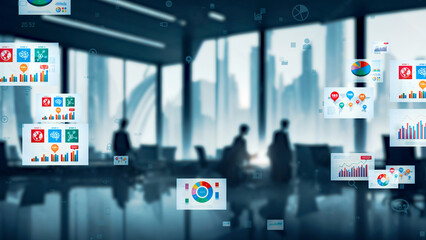 Group of people working in office and digital documents concept. Management strategy.