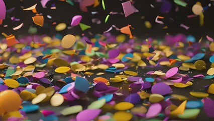 Multi-color confetti falling on the ground.