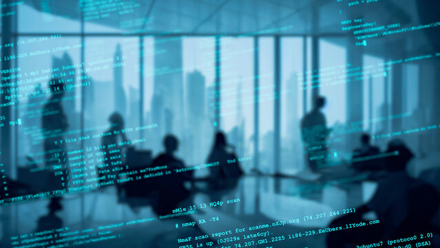 Group of people working in office and digital technology concept. System engineering.