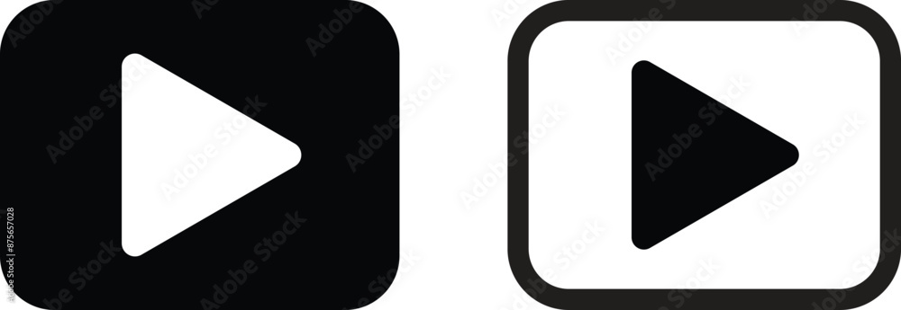 Poster rectangular video play button icon set in two styles . video player button icon . rectangular play b