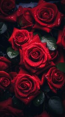beautiful red roses with water droplets on them