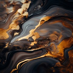 black and gold liquid flowing over a black background