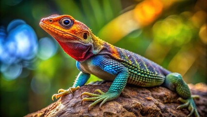 A vibrant, healthy-looking lizard with a regrown stump where its tail once was, perches confidently on a rock, its bright eyes scanning its surroundings.