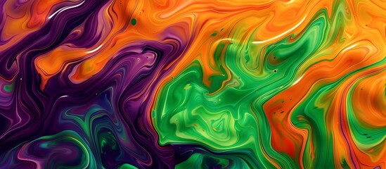 Swirls of liquid paint in shades like orange, green, purple, and more, creating unique patterns on an abstract background.