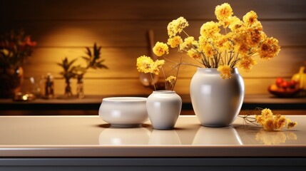 a vase with flowers on a table and a window in the background.