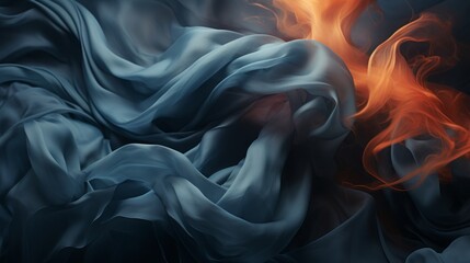 blue and orange flames in the air on a dark background