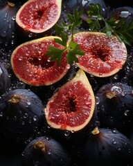 figs with water on a black background