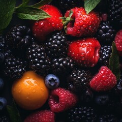 Fototapeta premium fresh berries with water droplets on a black background stock photo