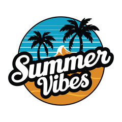 a palm tree is in the middle of a sunset summer vibes typography t shirt design vector