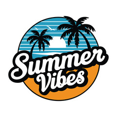 a palm tree is in the middle of a sunset summer vibes typography t shirt design vector