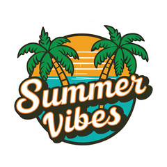 Obraz premium a palm tree is in the middle of a sunset summer vibes typography t shirt design vector