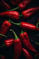 Glasschilderij  hot red chili peppers on a black background stock photo  © AberrantRealities