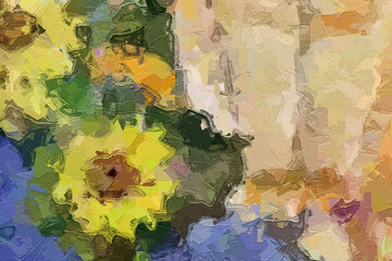 Naklejka premium Oil painting and various flowers, lotus leaves, lotus cats, dogs, chrysanthemums, tigers, zebras, beautiful