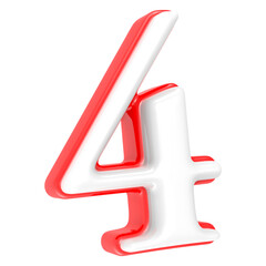 Red Number with White 3D Rendering Number 4