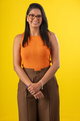 Obraz premium Beautiful adult woman wearing formal work clothes in studio photography