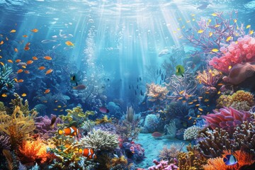 Obraz premium Vibrant Underwater Paradise: Coral Reef with Colorful Fish
