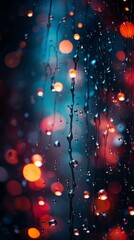 raindrops on a window at night with lights in the background