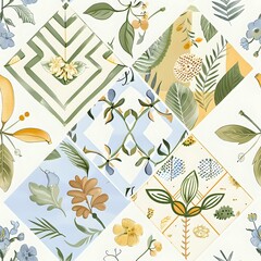 Tropical Diamond Patchwork Tile Pattern with Modern and Playful Style