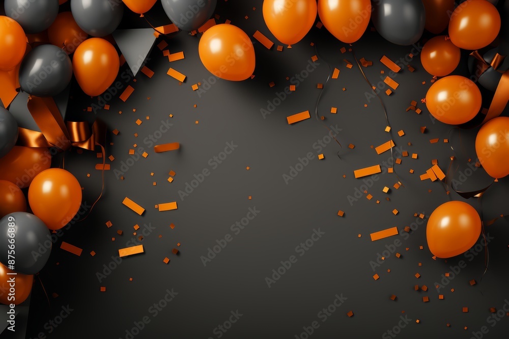 Poster graphite backdrop with energetic orange confetti for text insertion and creative enhancement