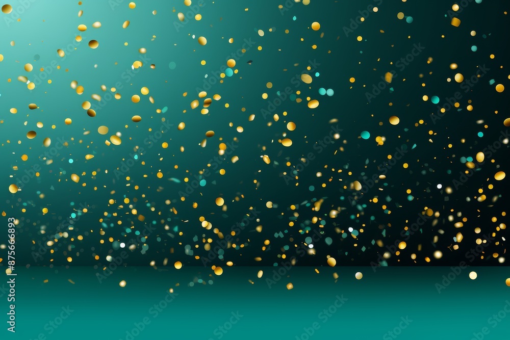 Poster green background with yellow confetti and empty space for adding text or messages