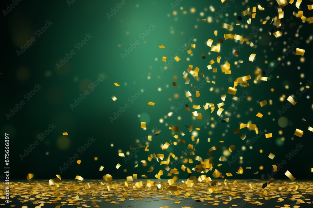 Poster green background with yellow confetti and ample open space for personalized text or messages