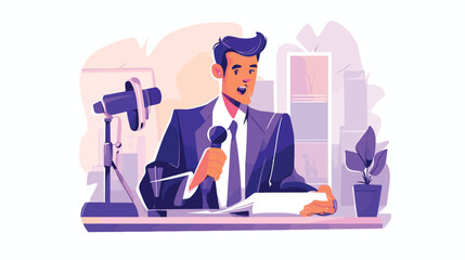 A news reporter with microphone. A Contemporary style