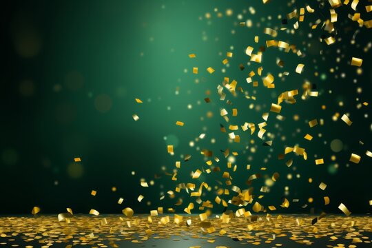 Green background with yellow confetti and ample open space for personalized text or messages