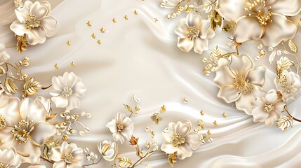 Elegant Golden and White Flowers on Silk.