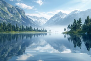 Fototapeta premium Serene Mountain Lake with Reflection
