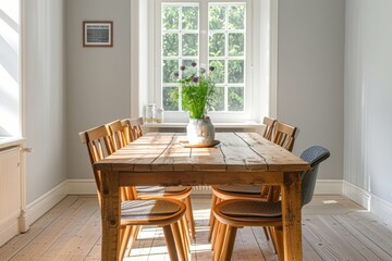 Fototapeta premium Rustic Farmhouse Dining Table with Floral Centerpiece