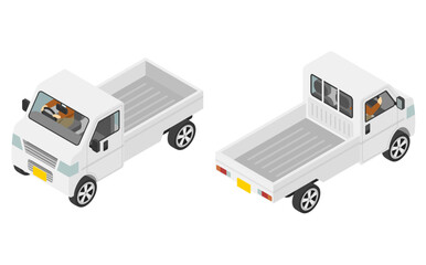 アイソメトリックイラスト:軽トラックを運転する男性