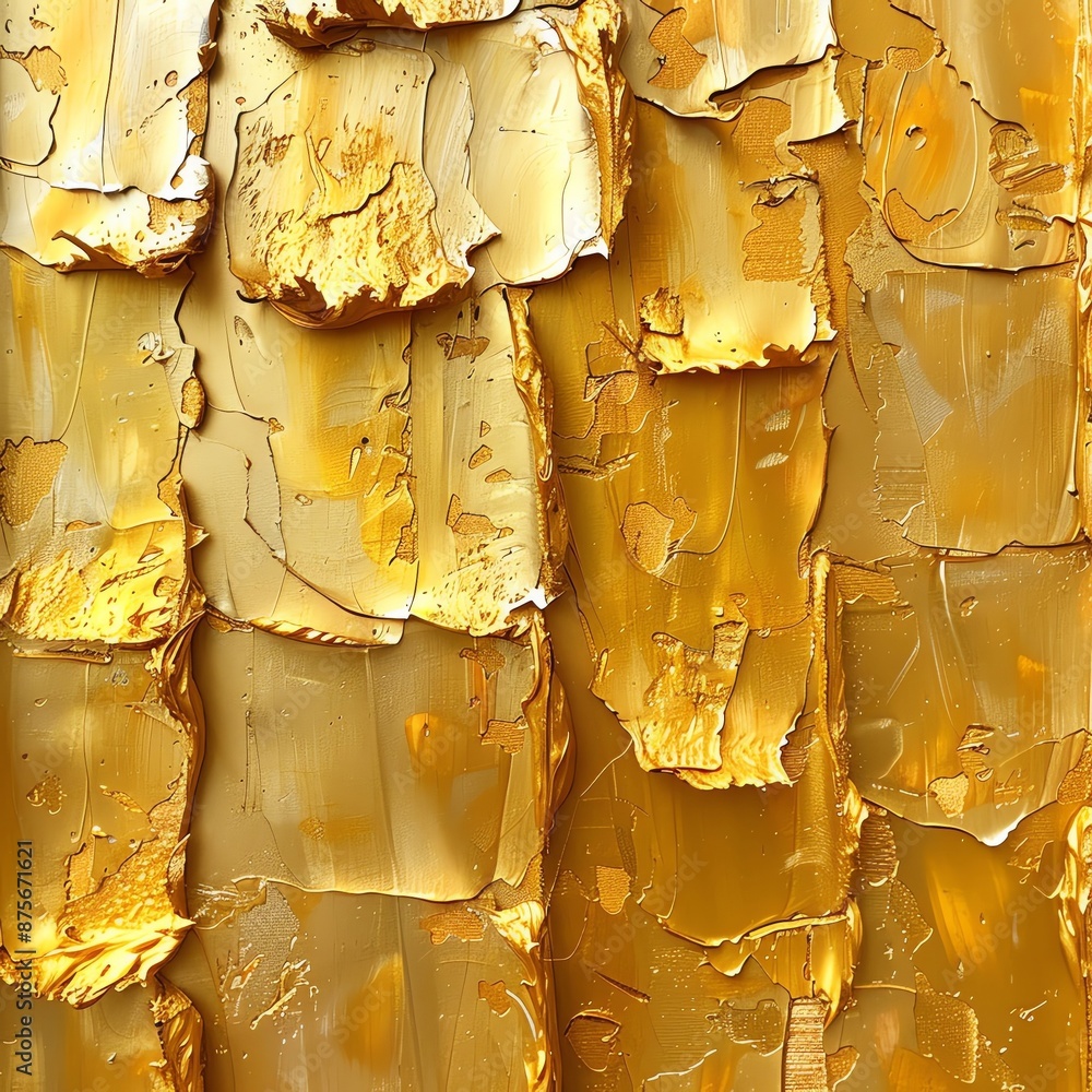 Aufkleber abstract textured gold paint strokes on canvas, creating a warm and vibrant visual effect with rich 