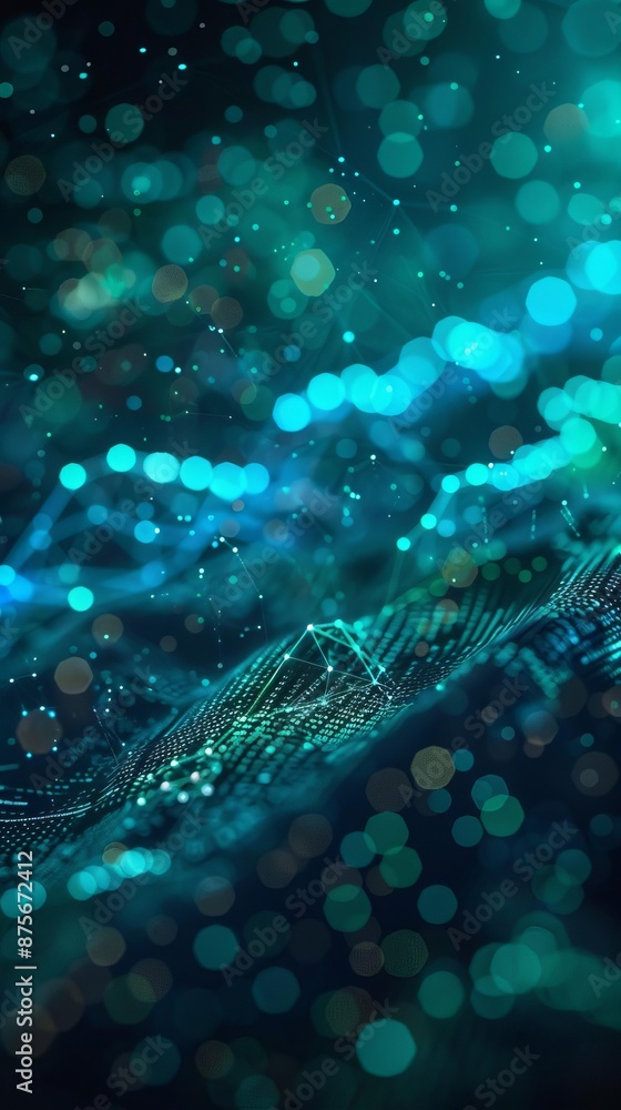 Aufkleber abstract blue and green digital wave and dot pattern background, representing data, technology, or n