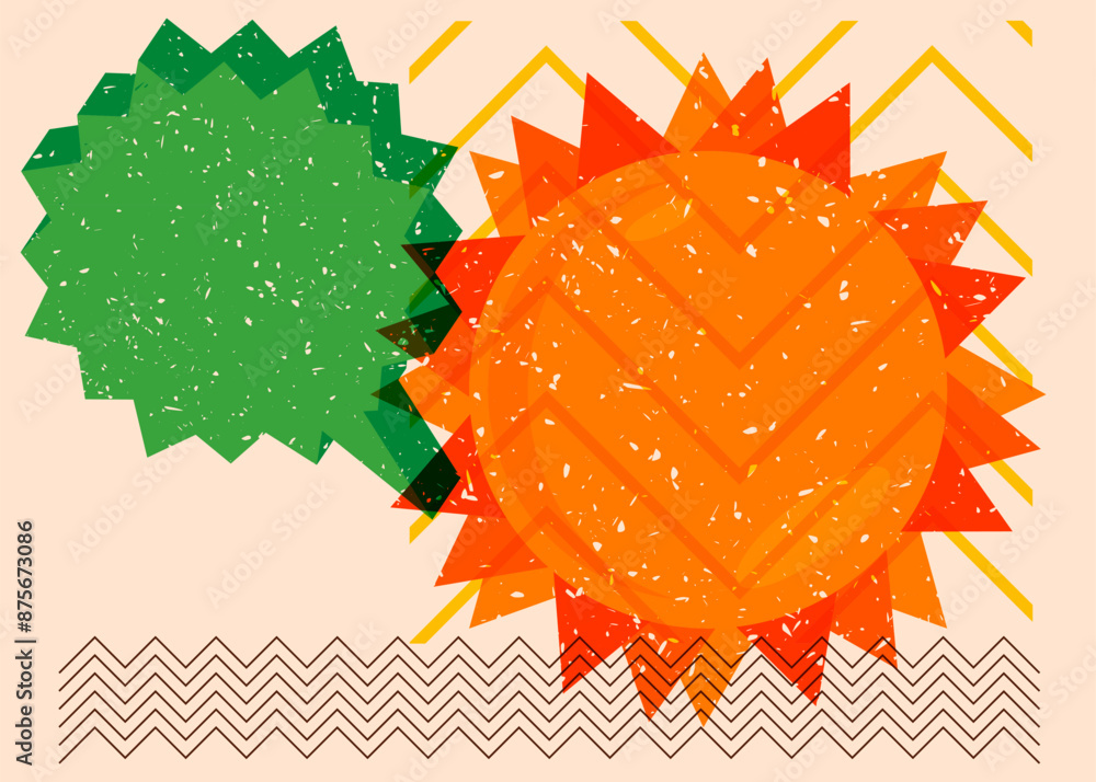 Poster risograph summer sun with speech bubble with geometric shapes. objects in trendy riso graph print te