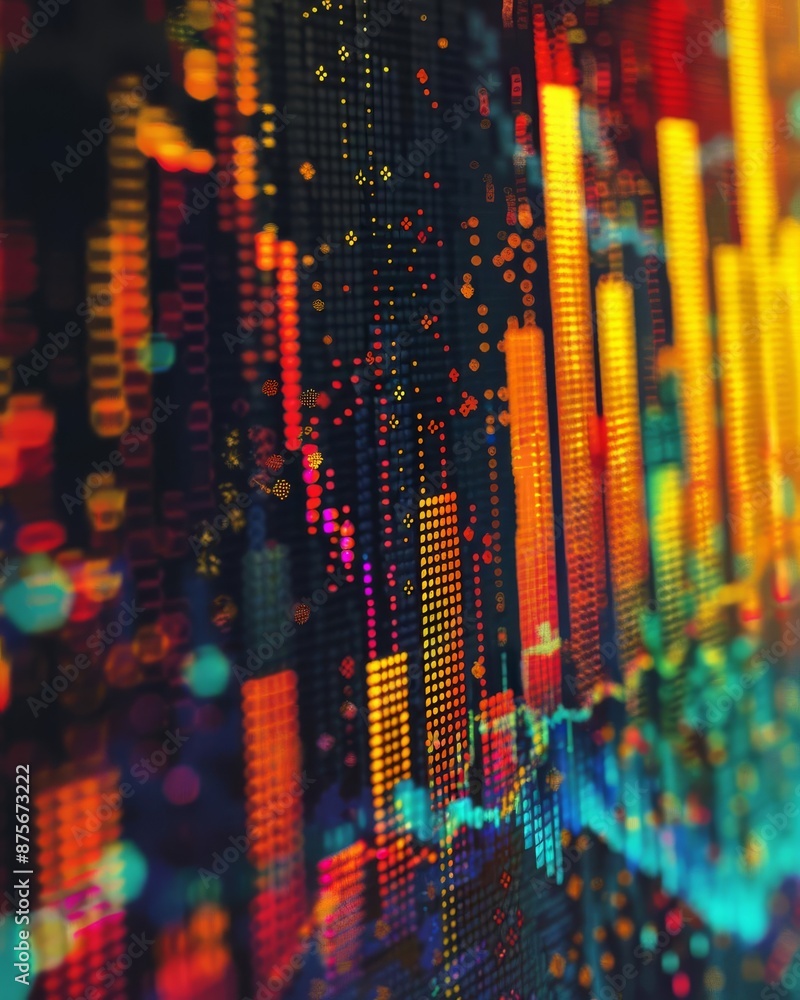 Poster abstract representation of financial data with colorful graphs and charts. ideal for technology and 
