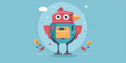 Naklejka premium Futuristic Robotic Bird Illustration: Advanced AI Avian Concept for Modern Technology Enthusiasts. Ideal for Earth Day, Tech Blogs, and Future Robotics Innovations