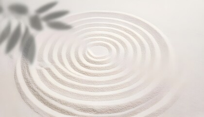  Zen Garden white sand surface with leaf shadow on circles