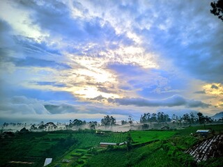 Beauty of sunrise moment on the hill