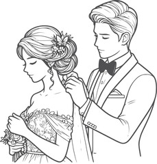Continuous one line drawing of a wedding couple Vector illustration.