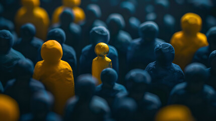Obraz premium Person standing out in crowd of unique individuals, sharp focus