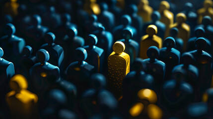 Obraz premium Individual standing out in crowd of dark figures, symbolizing success